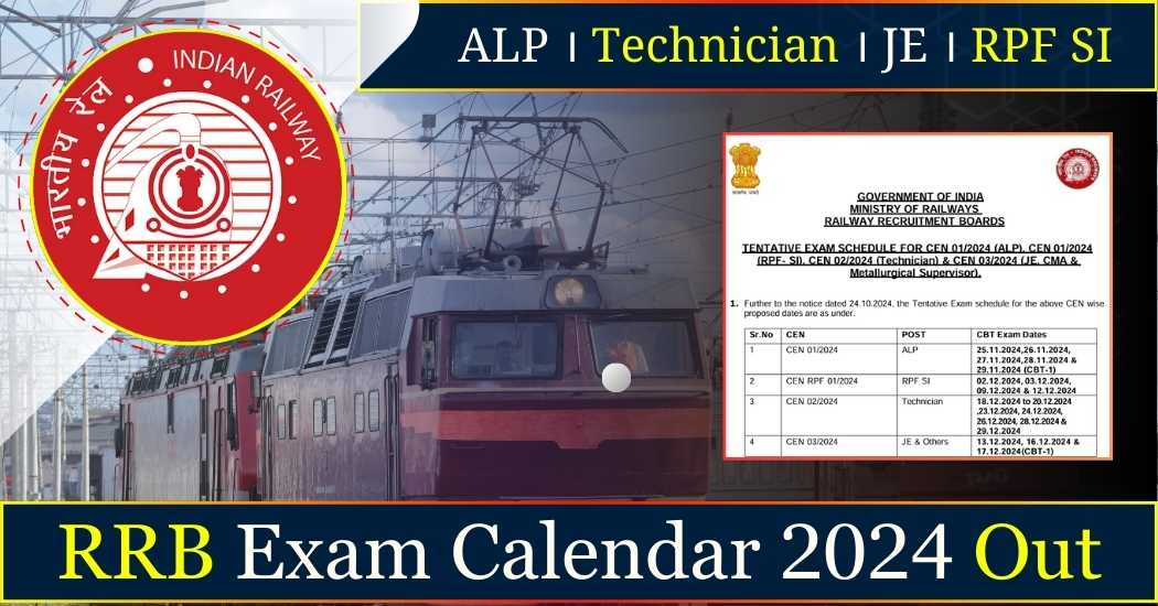 RRB Exam Calendar 2024 Out: ALP, RPF SI, Technician and JE Exam Dates RRB Exam Calendar