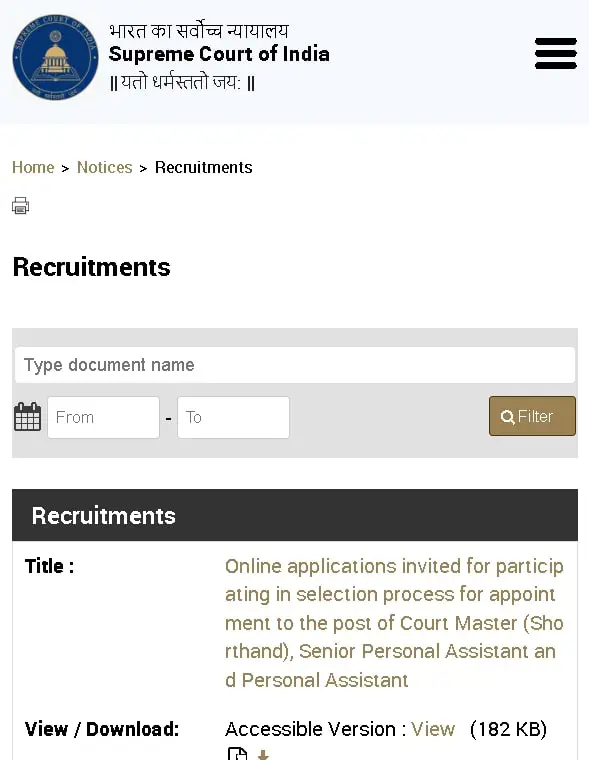 SCI Personal Assistant, Court Master, Senior Personal Assistant - Typing Test Date 2 Steps to Apply for SCI Personal Assistant
